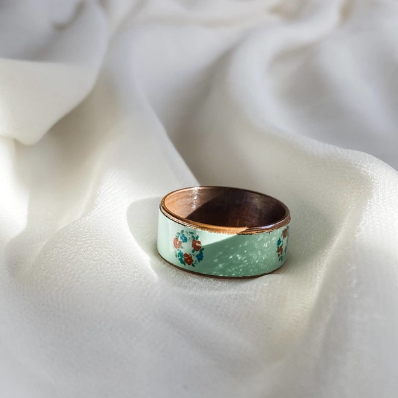 VTG Robin Egg Blue Flower Wreath Band Ring - Picture 8 of 9